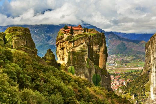 Meteora monastery on rock formations in Central Greece